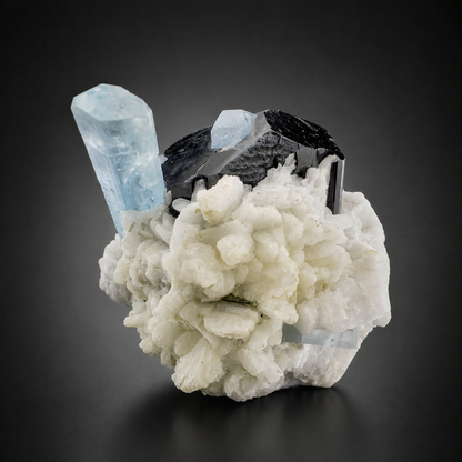Natural Aquamarine with Black Tourmaline Schorl and Feldspar from Afghanistan, 210 gram