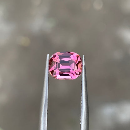 Flawless pink tourmaline ring stone 7x6mm close-up
Natural untreated pink tourmaline cushion cut profile