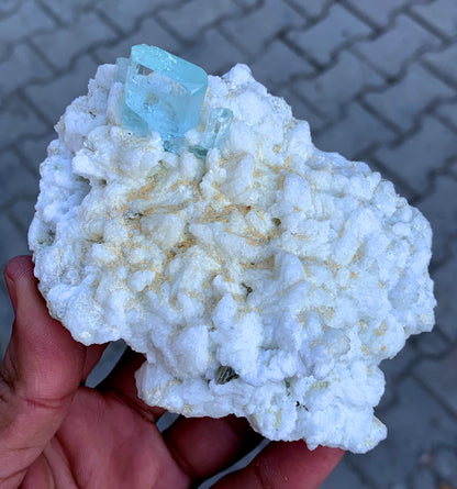Gem clarity aquamarine crystal light passing through body
Shigar Valley aquamarine feldspar specimen collector grade