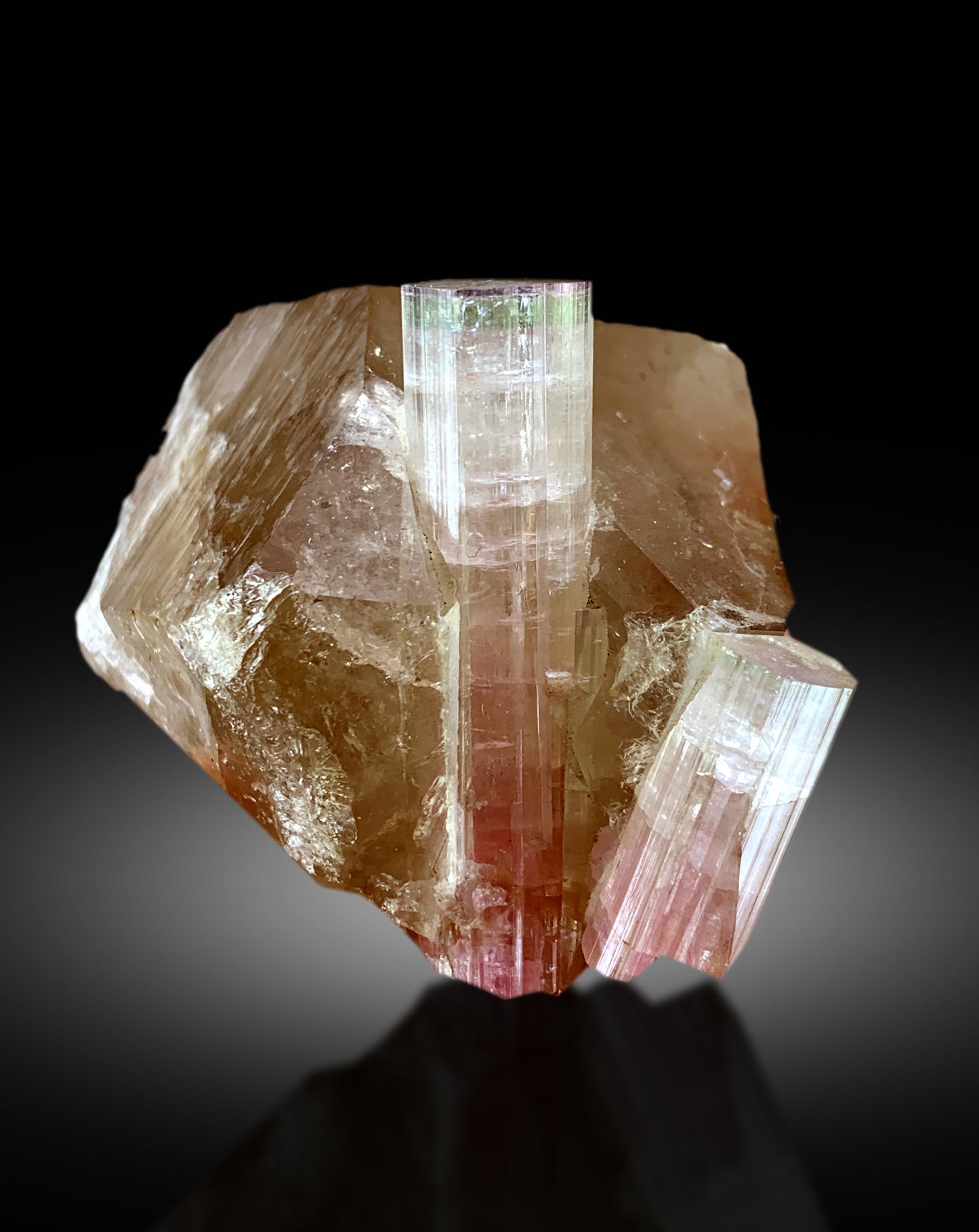 Pink green Elbaite Tourmaline crystal
Genuine Afghanistan Tourmaline specimen
Smoky Quartz with Watermelon Tourmaline