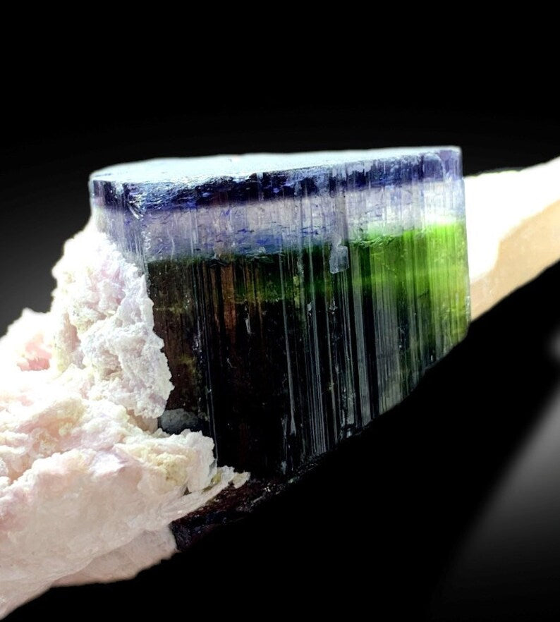 Hambergite crystals with blue cap tourmaline Afghanistan