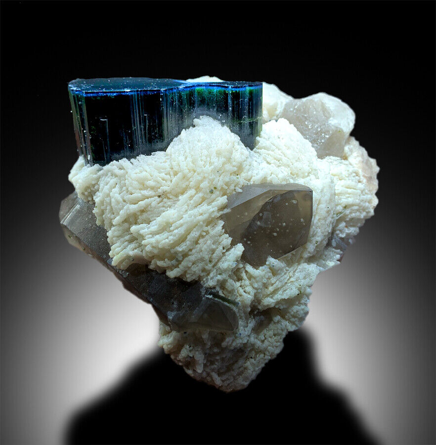 BLUE CAP TOURMALINE WITH SMOKY QUARTZ AND ALBITE MINERAL SPECIMEN FROM PAPROKE - 1827 G, 150*127*96 MM