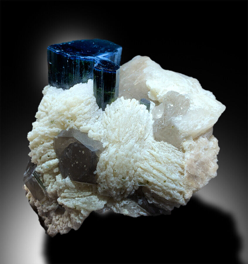 BLUE CAP TOURMALINE WITH SMOKY QUARTZ AND ALBITE MINERAL SPECIMEN FROM PAPROKE - 1827 G, 150*127*96 MM