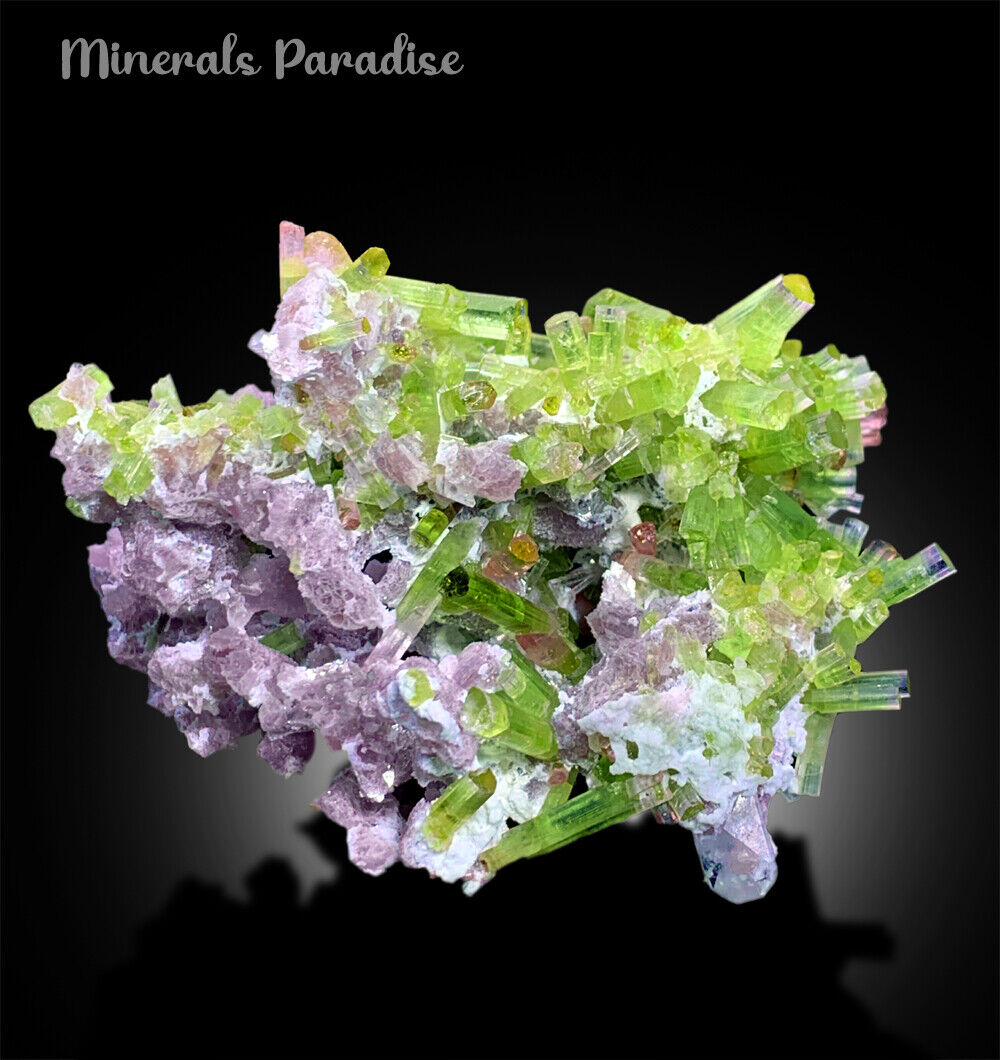 WATERMELON TOURMALINE CRYSTALS WITH TOPAZ AND PINK LEPIDOLITE, BICOLOR TOURMALINE SPECIMEN, TOURMALINE CLUSTER, TOURMALINE FOR SALE, 122 G