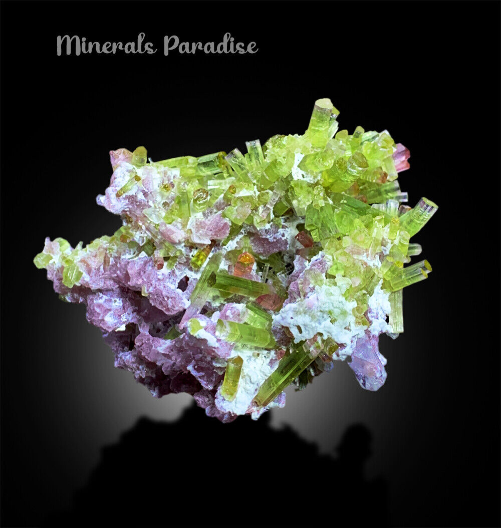 WATERMELON TOURMALINE CRYSTALS WITH TOPAZ AND PINK LEPIDOLITE, BICOLOR TOURMALINE SPECIMEN, TOURMALINE CLUSTER, TOURMALINE FOR SALE, 122 G