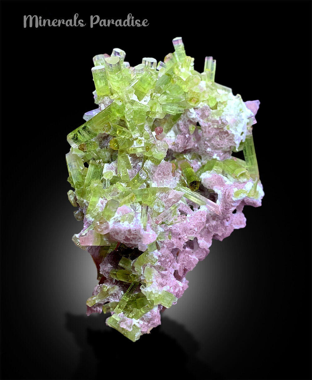 WATERMELON TOURMALINE CRYSTALS WITH TOPAZ AND PINK LEPIDOLITE, BICOLOR TOURMALINE SPECIMEN, TOURMALINE CLUSTER, TOURMALINE FOR SALE, 122 G