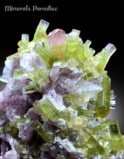 WATERMELON TOURMALINE CRYSTALS WITH TOPAZ AND PINK LEPIDOLITE, BICOLOR TOURMALINE SPECIMEN, TOURMALINE CLUSTER, TOURMALINE FOR SALE, 122 G