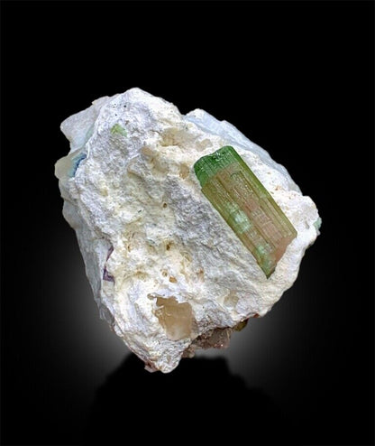 WATERMELON TOURMALINE CRYSTAL ON FELDSPAR, BICOLOR TOURMALINE CRYSTAL, TOURMALINE SPECIMEN, TOURMALINE FOR SALE, MINERAL SPECIMEN, 295 G