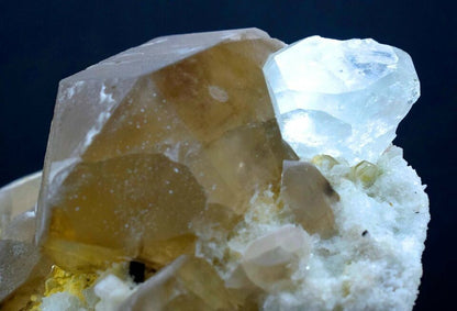 CASSITERITE WITH AQUAMARINE , SMOKY QUARTZ , MUSCOVITE MICA AND ALBITE SPECIMEN - 585 GRAM , 112*85*45 MM