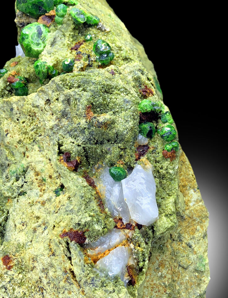 LUSH GREEN DEMANTOID GARNET CRYSTALS WITH CALCITE, GARNET ON MATRIX, DEMANTOID GARNET SPECIMEN, GARNET STONE, RAW MINERAL - 3040 GRAM