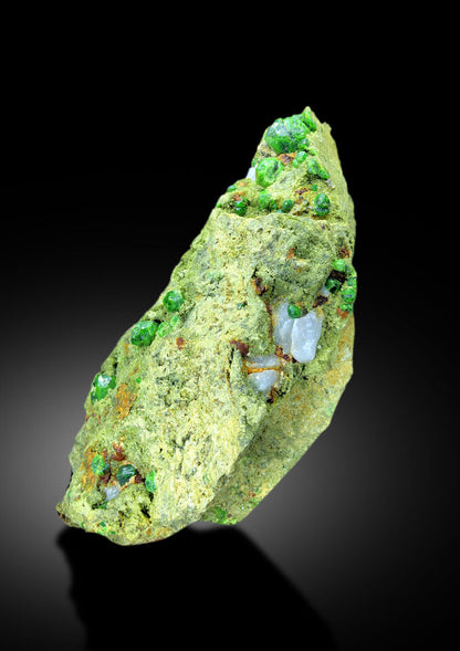 LUSH GREEN DEMANTOID GARNET CRYSTALS WITH CALCITE, GARNET ON MATRIX, DEMANTOID GARNET SPECIMEN, GARNET STONE, RAW MINERAL - 3040 GRAM