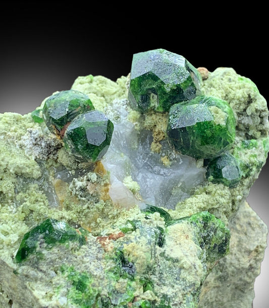 LUSH GREEN DEMANTOID GARNET CRYSTALS WITH CALCITE, DEMANTOID GARNET SPECIMEN, RAW GARNET STONE, GARNET FOR SALE - 399 GRAM