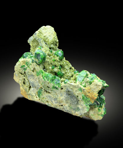 LUSH GREEN DEMANTOID GARNET CRYSTALS ON MATRIX, DEMANTOID GARNET SPECIMEN, GARNET STONE, RAW MINERAL, CRYSTAL SPECIMEN - 221 GRAM