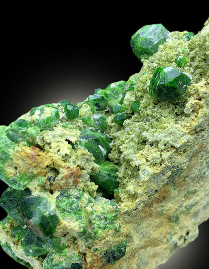 LUSH GREEN DEMANTOID GARNET CRYSTALS ON MATRIX, DEMANTOID GARNET SPECIMEN, GARNET STONE, RAW MINERAL, CRYSTAL SPECIMEN - 221 GRAM