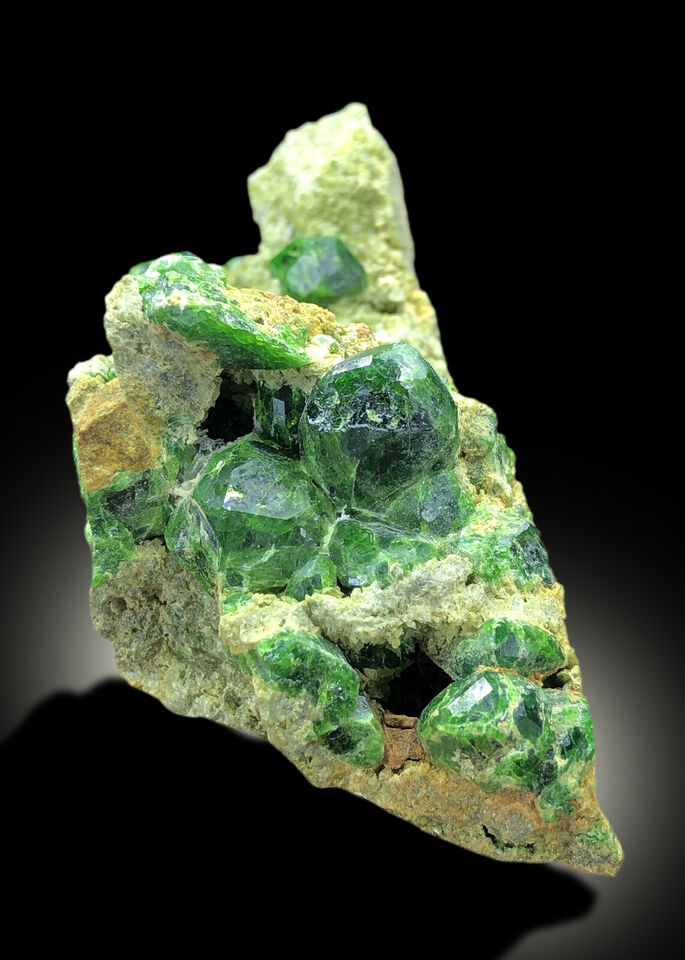 LUSH GREEN DEMANTOID GARNET CRYSTALS ON MATRIX, DEMANTOID GARNET SPECIMEN, GARNET STONE, RAW MINERAL, CRYSTAL SPECIMEN - 221 GRAM