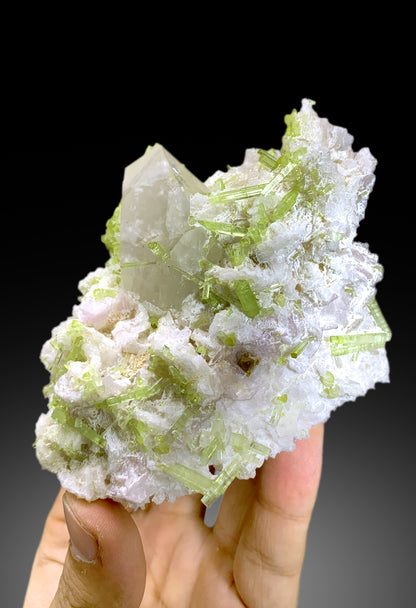 Green Tourmaline Cluster with Rare Microlite and Quartz from Skardu Pakistan - 269 gram