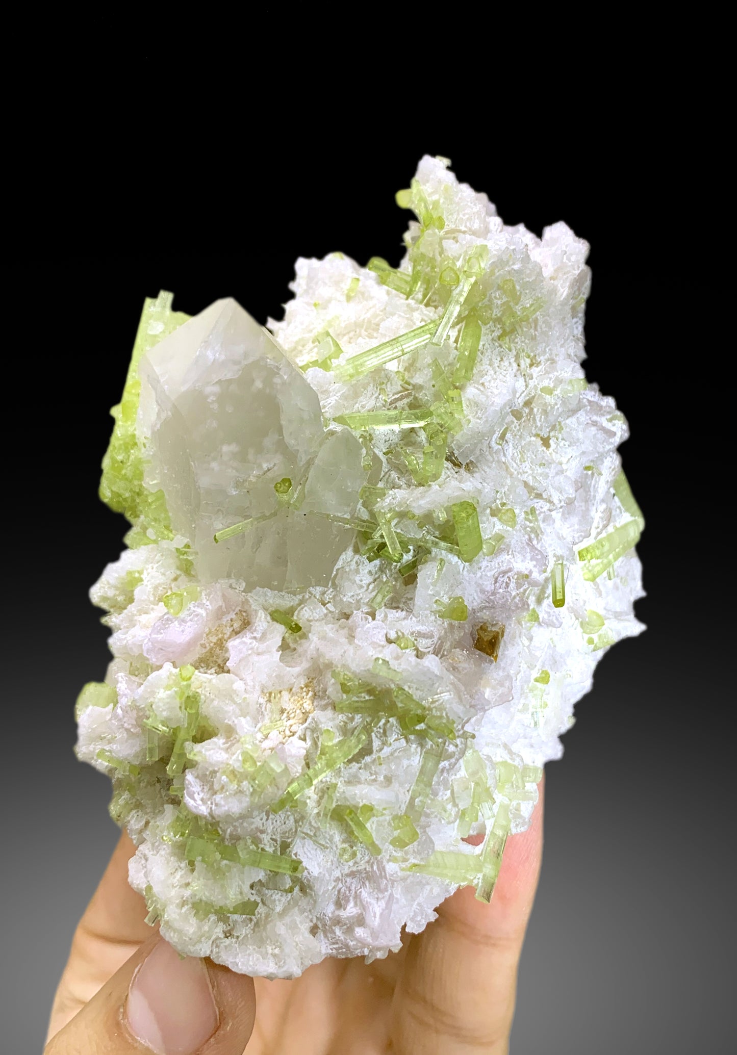 Green Tourmaline Cluster with Rare Microlite and Quartz from Skardu Pakistan - 269 gram