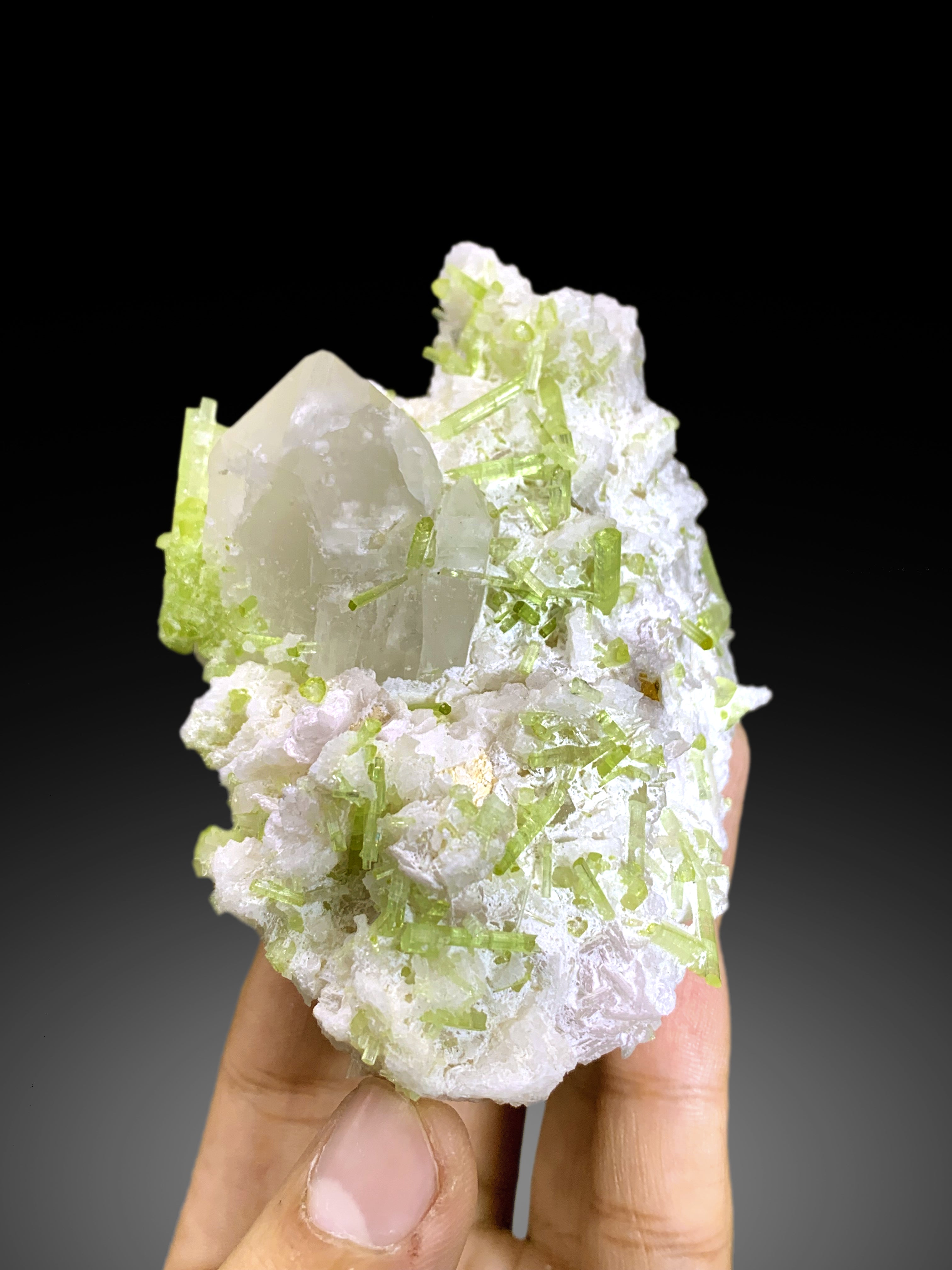 Green Tourmaline Cluster with Rare Microlite and Quartz from Skardu Pakistan - 269 gram