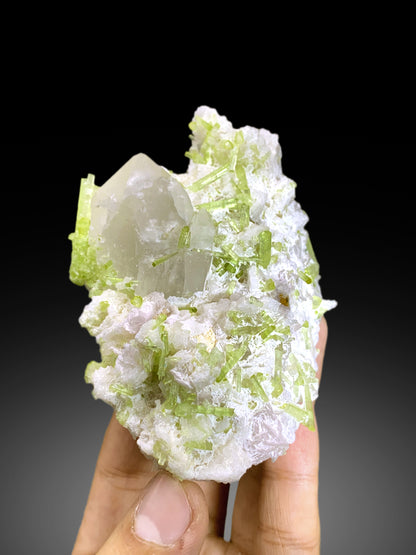 Green Tourmaline Cluster with Rare Microlite and Quartz from Skardu Pakistan - 269 gram