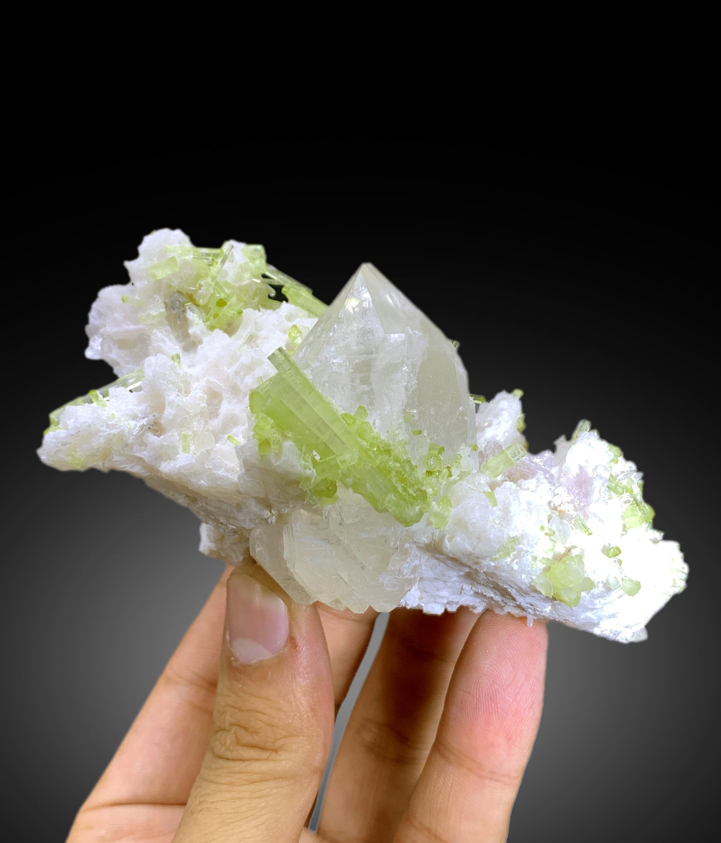 Green Tourmaline Cluster with Rare Microlite and Quartz from Skardu Pakistan - 269 gram