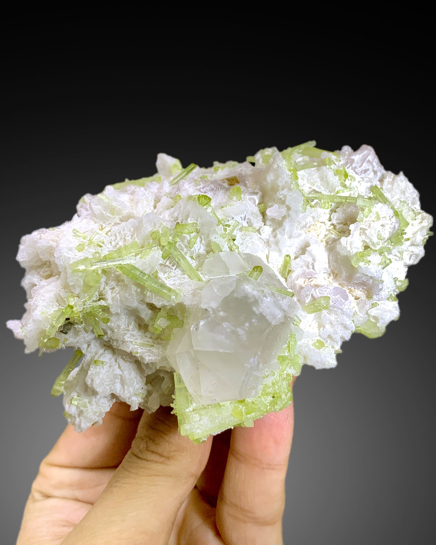 Green Tourmaline Cluster with Rare Microlite and Quartz from Skardu Pakistan - 269 gram