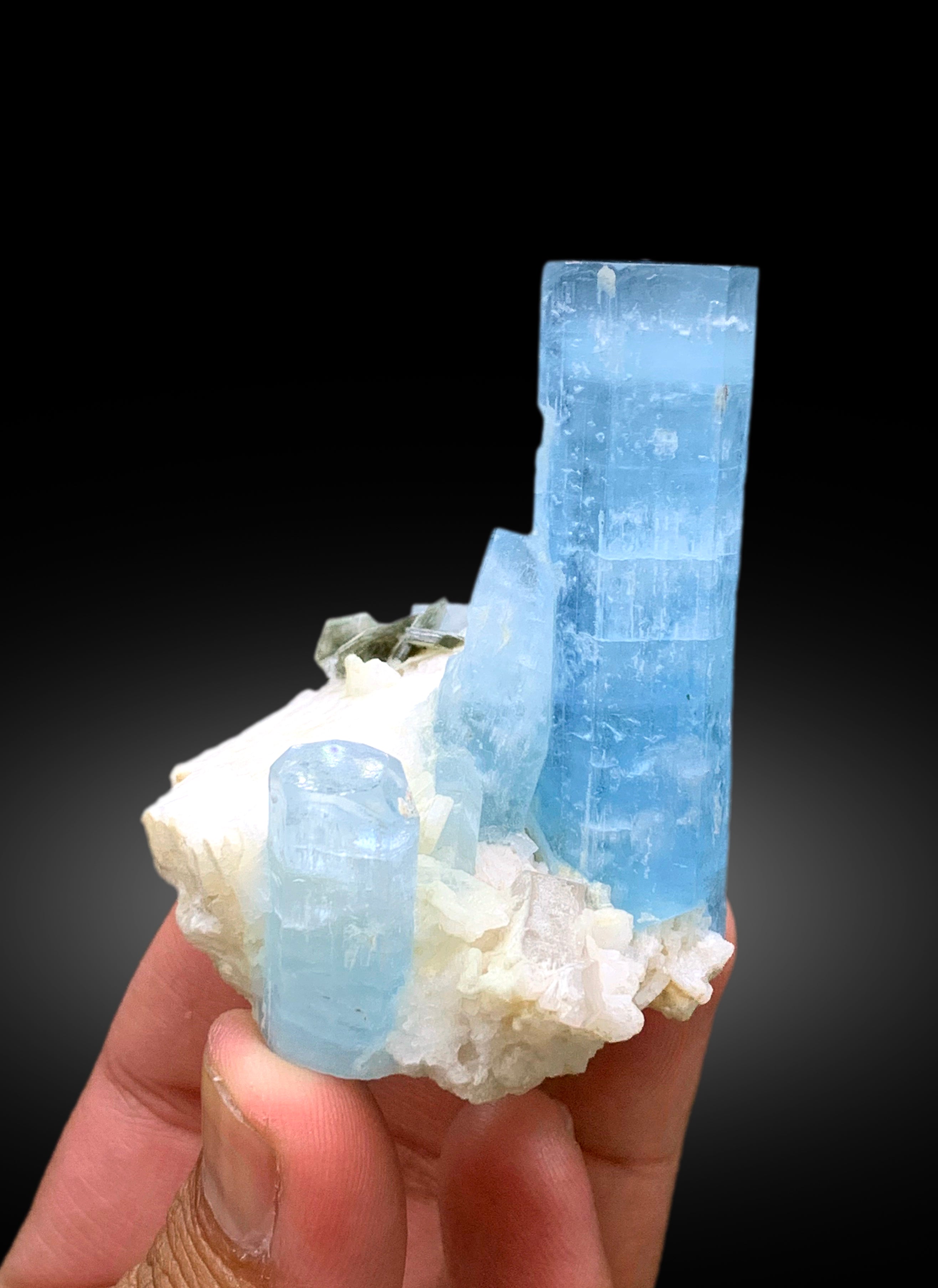 Sky Blue Aquamarine Crystals on Feldspar, Aquamarine Specimen, Aquamarine Cluster, Aesthetic Aquamarine from Afghanistan, 94 gram