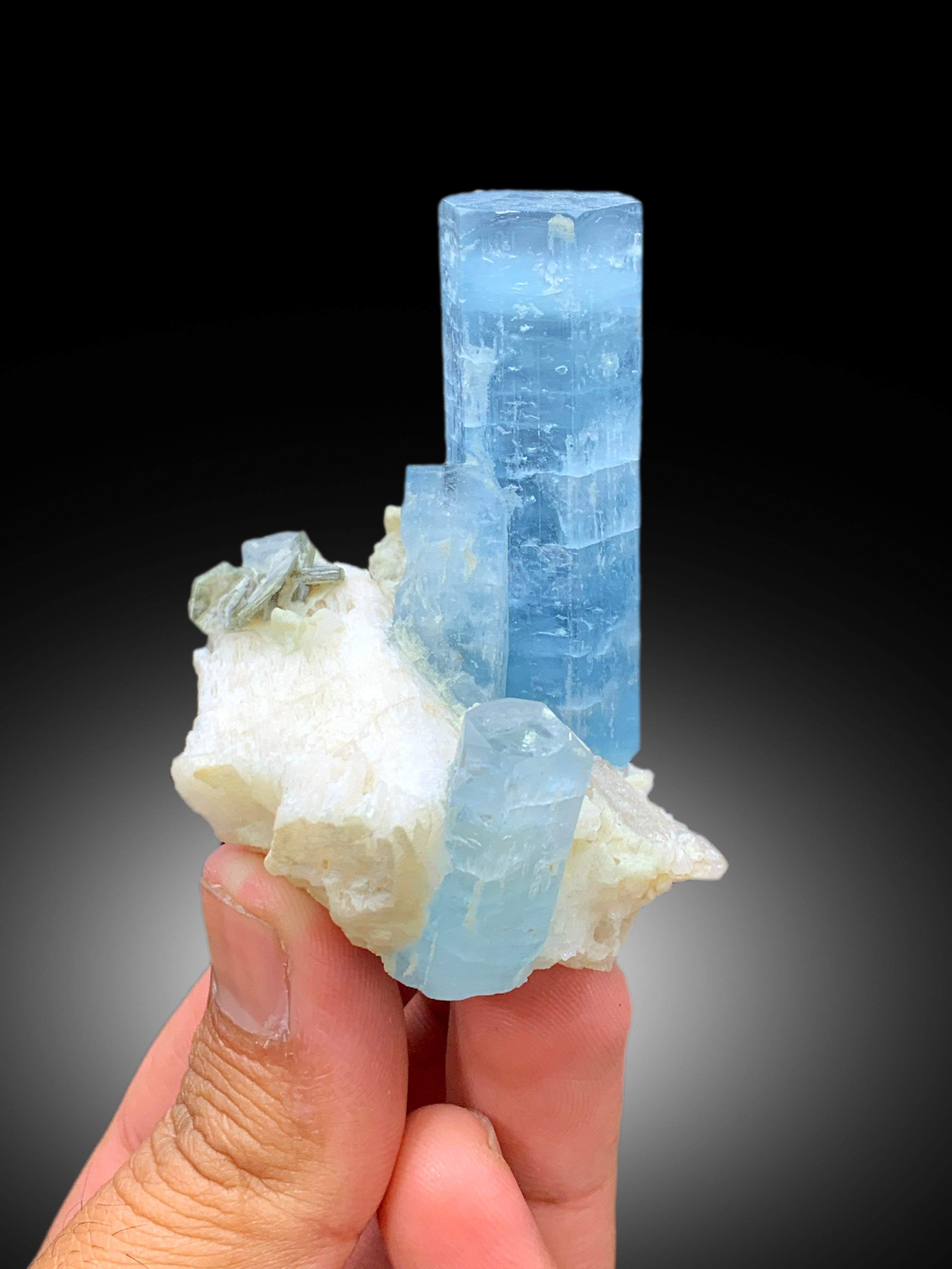 Sky Blue Aquamarine Crystals on Feldspar, Aquamarine Specimen, Aquamarine Cluster, Aesthetic Aquamarine from Afghanistan, 94 gram