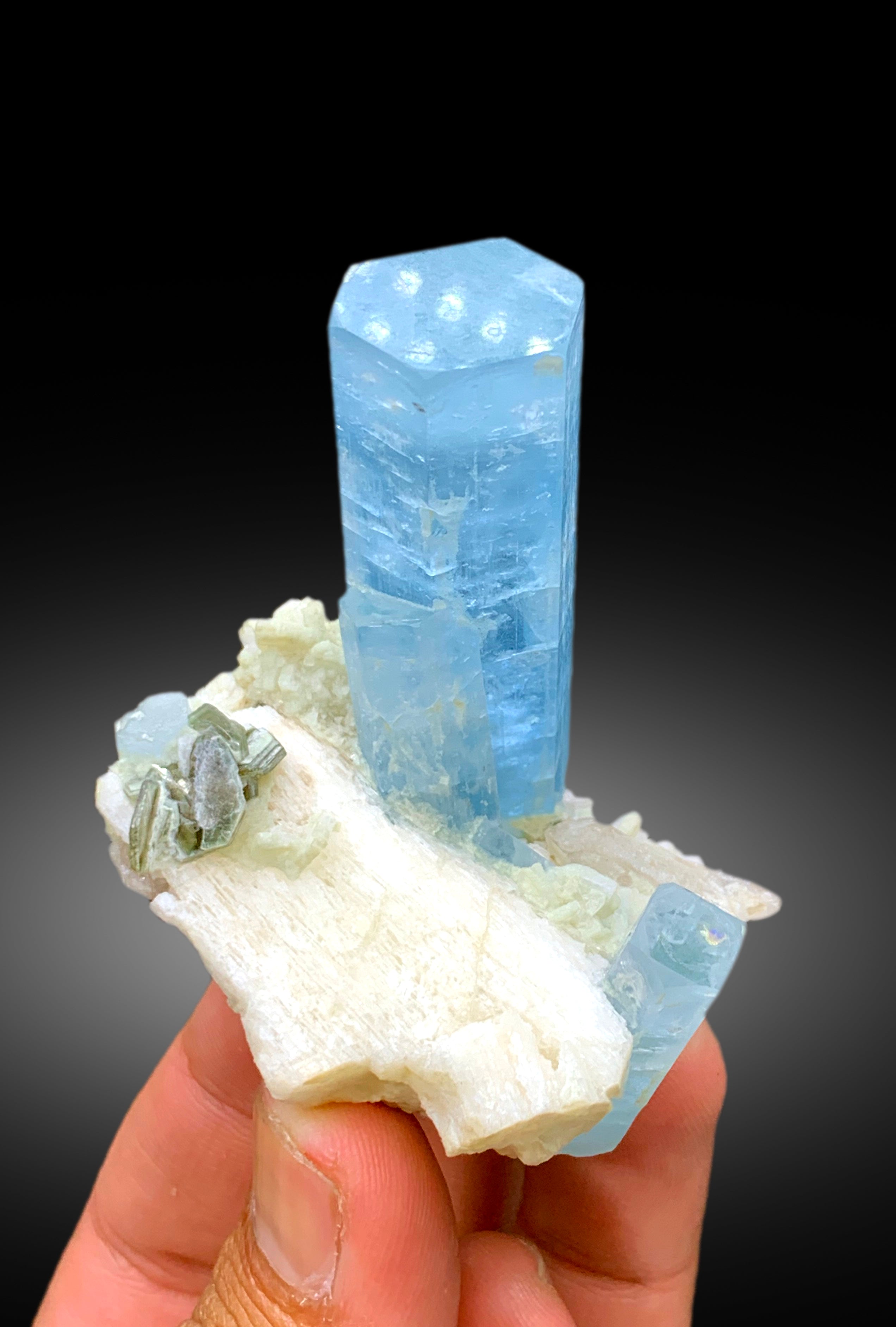 Sky Blue Aquamarine Crystals on Feldspar, Aquamarine Specimen, Aquamarine Cluster, Aesthetic Aquamarine from Afghanistan, 94 gram