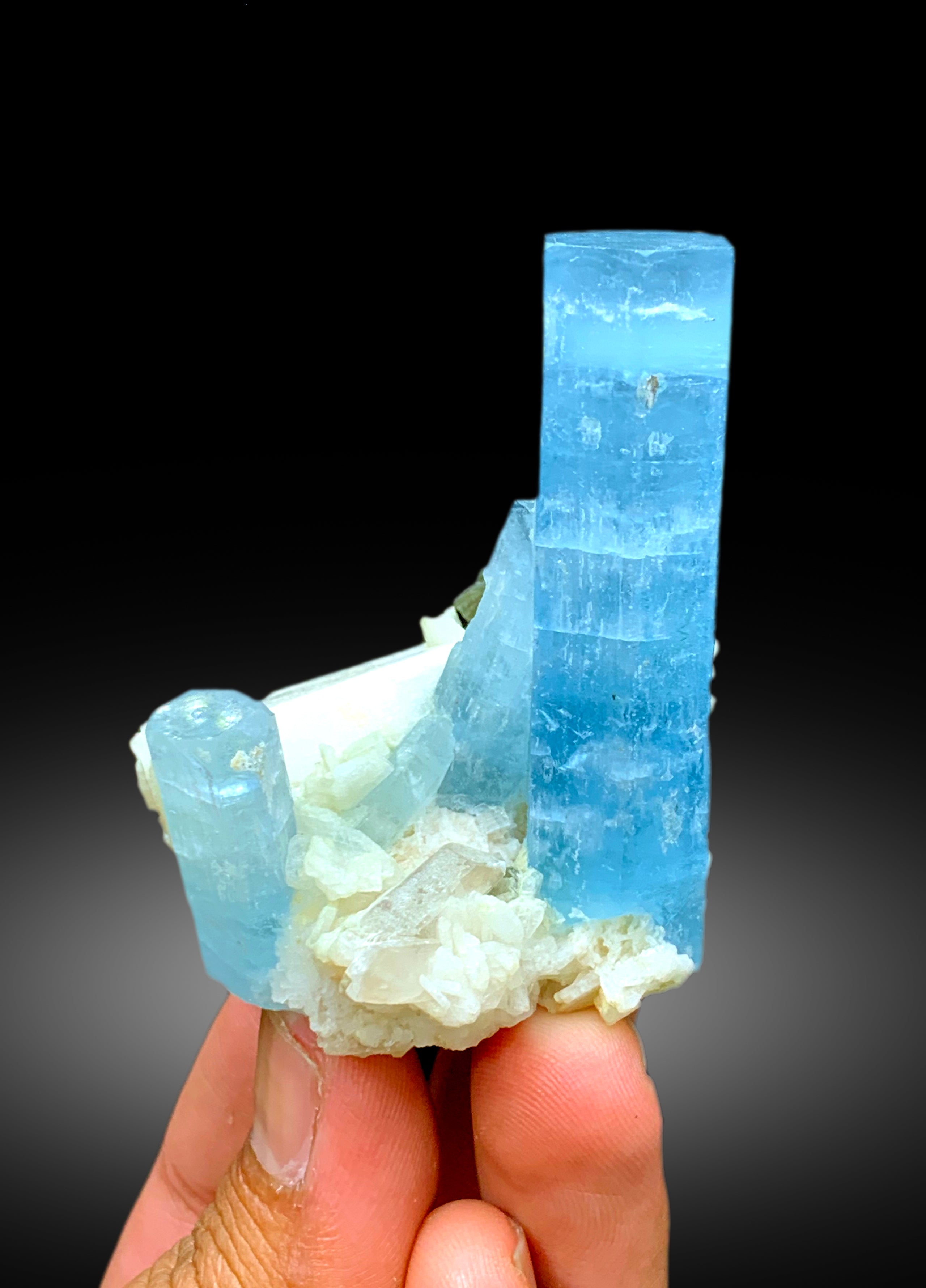 Sky Blue Aquamarine Crystals on Feldspar, Aquamarine Specimen, Aquamarine Cluster, Aesthetic Aquamarine from Afghanistan, 94 gram