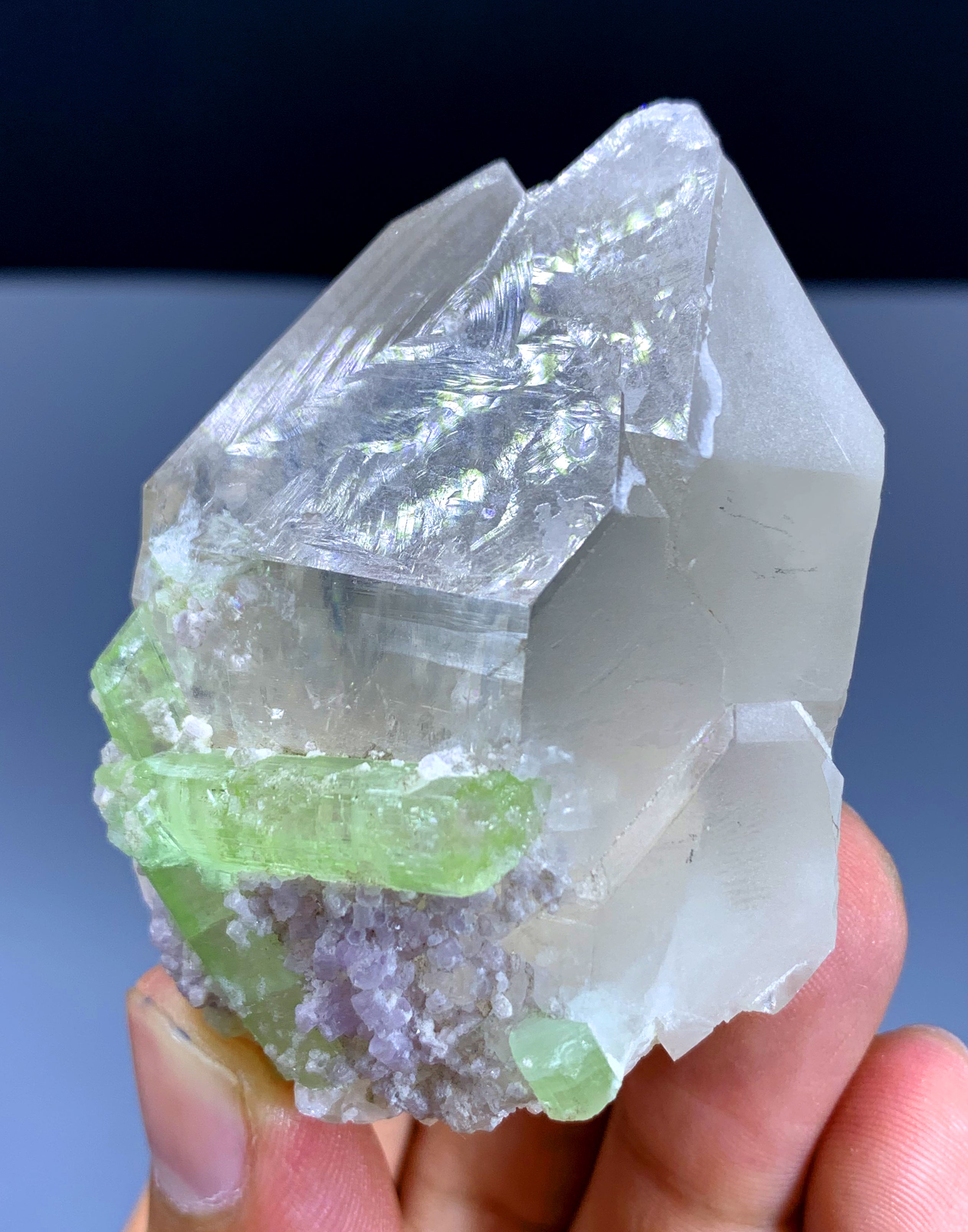 Green Tourmaline Crystals with Lepidolite on Quartz from Afghanistan - 132 gram
