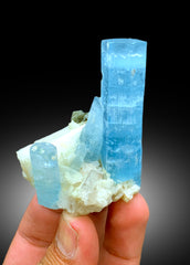 Sky Blue Aquamarine Crystals on Feldspar, Aquamarine Specimen, Aquamarine Cluster, Aesthetic Aquamarine from Afghanistan, 94 gram