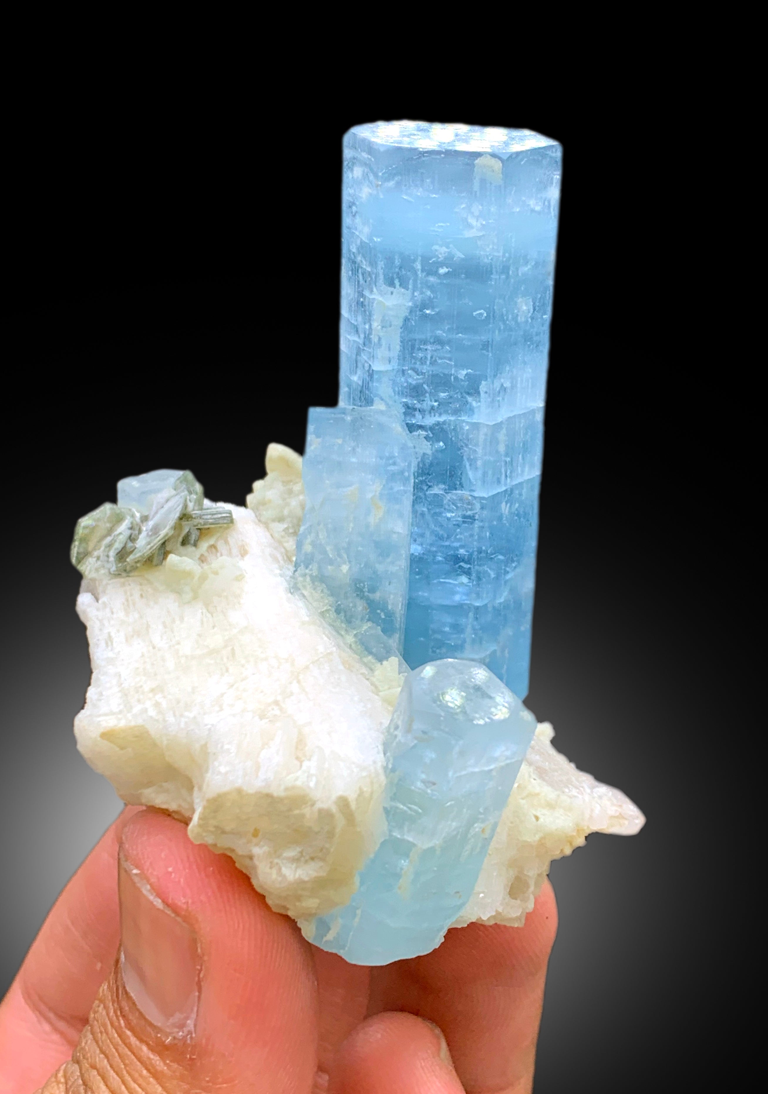 Sky Blue Aquamarine Crystals on Feldspar, Aquamarine Specimen, Aquamarine Cluster, Aesthetic Aquamarine from Afghanistan, 94 gram