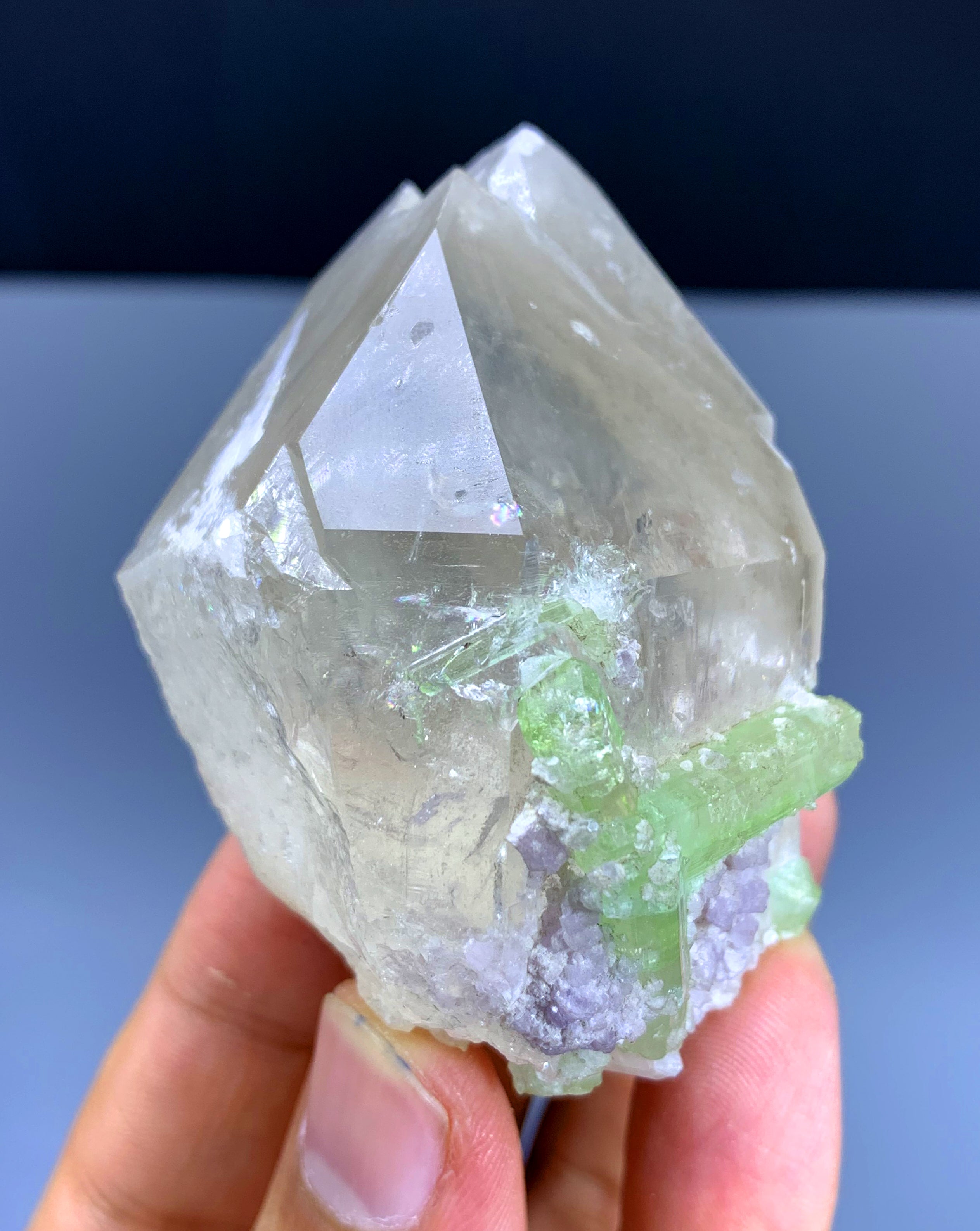 Green Tourmaline Crystals with Lepidolite on Quartz from Afghanistan - 132 gram