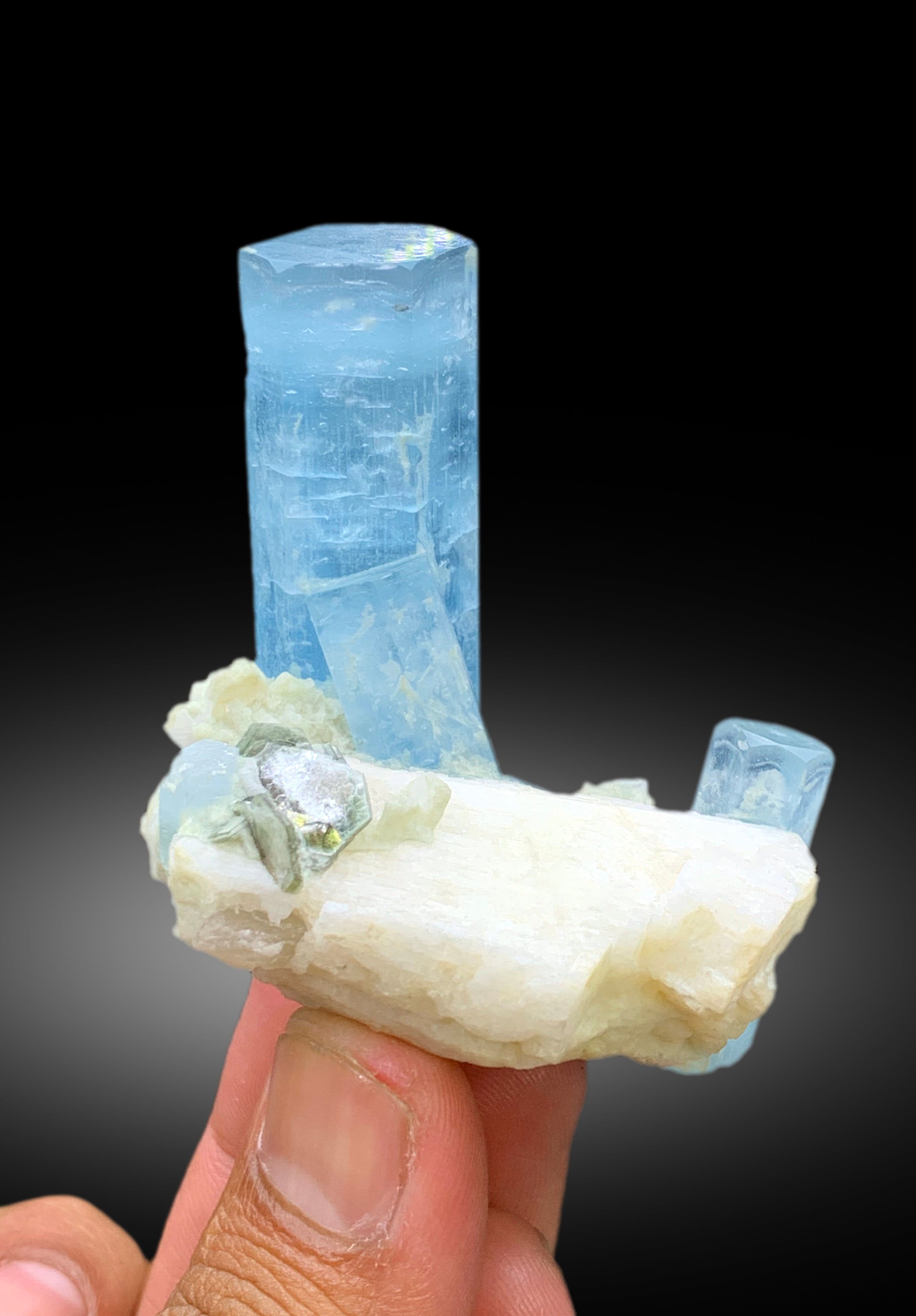 Sky Blue Aquamarine Crystals on Feldspar, Aquamarine Specimen, Aquamarine Cluster, Aesthetic Aquamarine from Afghanistan, 94 gram