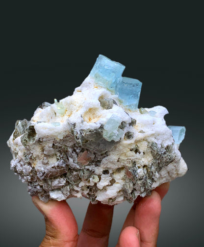 Natural Sky Blue Color Aquamarine Crystals with Mica and Albite from Shigar valley Skardu Pakistan - 680 g