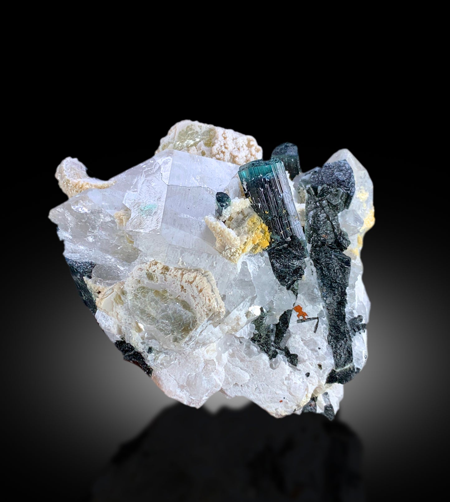 Blue Cap Tourmaline Crystals with Quartz, Natural Tourmaline, Fine Mineral, Tourmaline Specimen from Skardu Pakistan 330 Gram