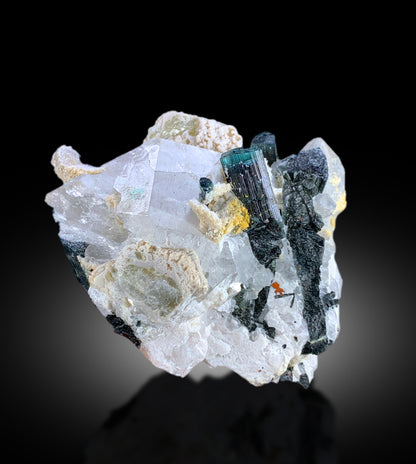 Blue Cap Tourmaline Crystals with Quartz, Natural Tourmaline, Fine Mineral, Tourmaline Specimen from Skardu Pakistan 330 Gram