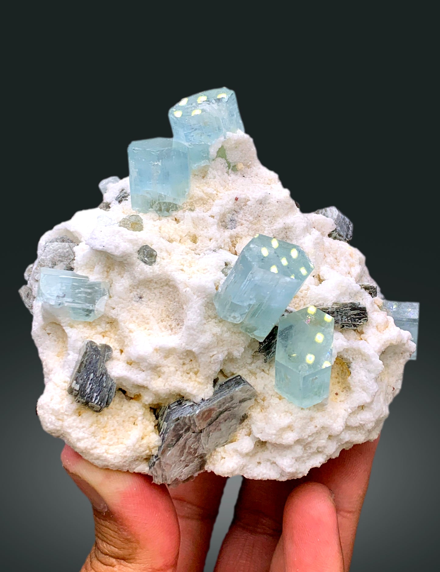 Natural Sky Blue Color Aquamarine Crystals with Mica and Albite from Shigar valley Skardu Pakistan - 680 g