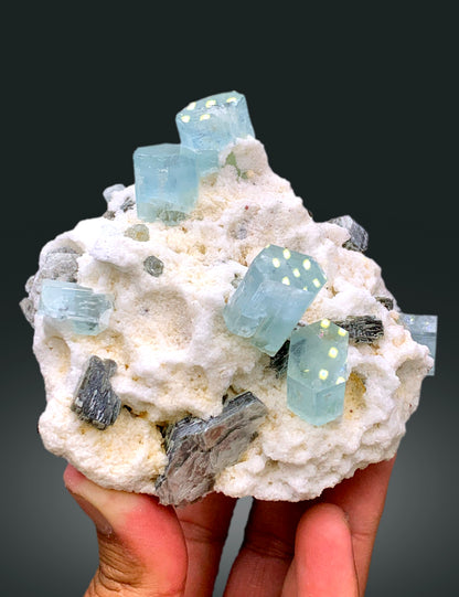 Natural Sky Blue Color Aquamarine Crystals with Mica and Albite from Shigar valley Skardu Pakistan - 680 g