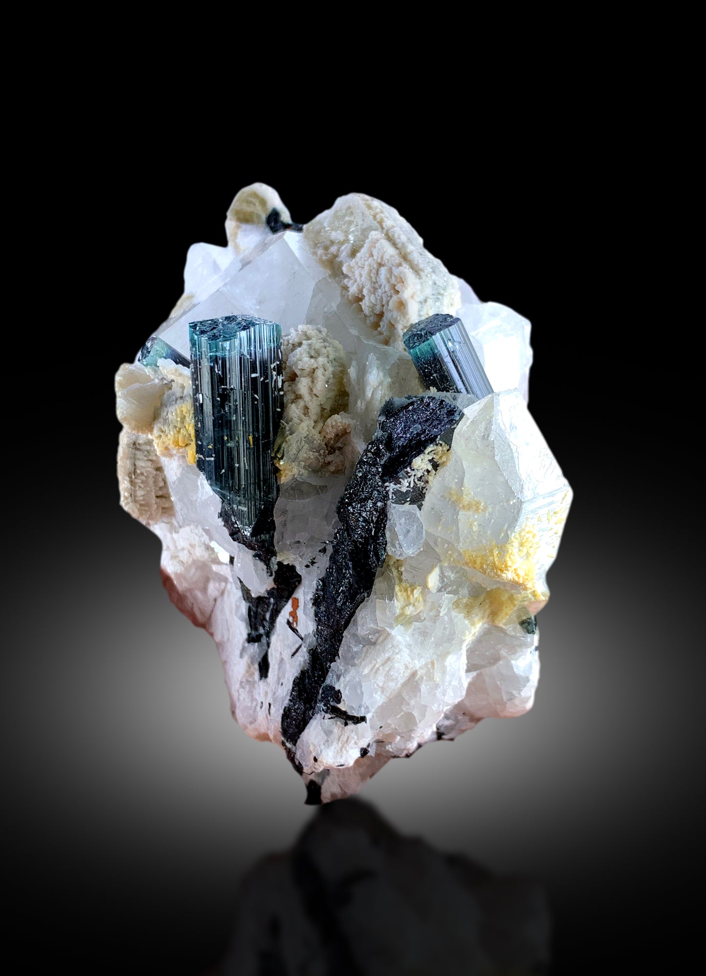 Blue Cap Tourmaline Crystals with Quartz, Natural Tourmaline, Fine Mineral, Tourmaline Specimen from Skardu Pakistan 330 Gram