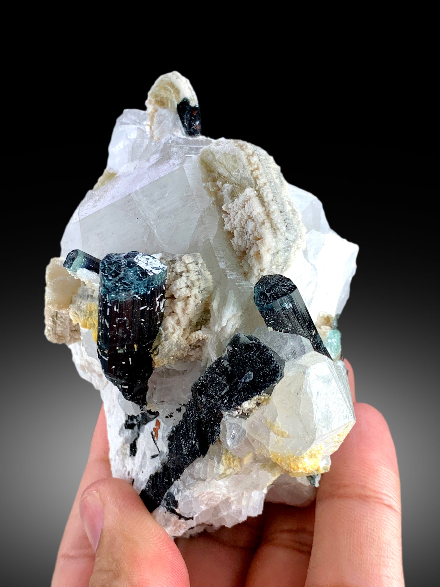 Blue Cap Tourmaline Crystals with Quartz, Natural Tourmaline, Fine Mineral, Tourmaline Specimen from Skardu Pakistan 330 Gram