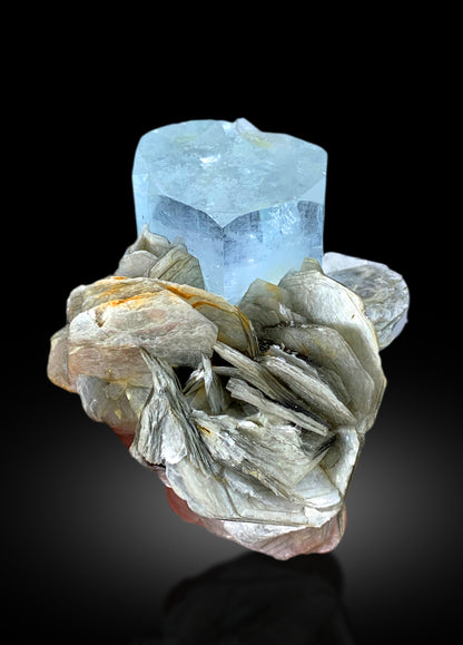 Sky Blue Color Transparent Aquamarine Crystal with Muscovite Mica, Raw Mineral, Aquamarine Specimen, Fine Mineral  - 95 gram