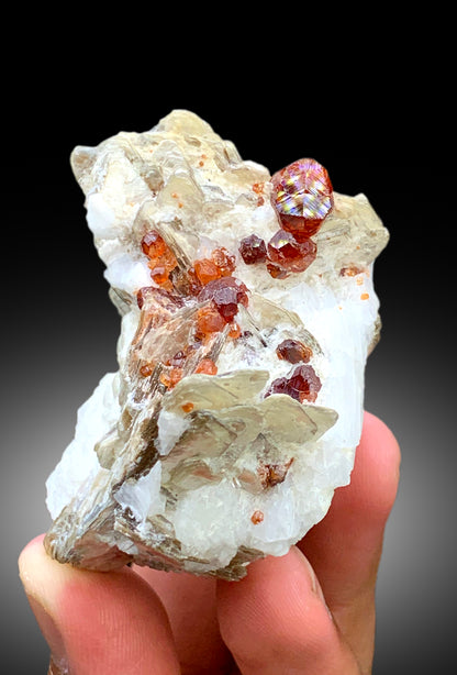 Natural Spessartite Garnet Crystals with Star Mica and Feldspar, Garnet Specimen, Raw Mineral, Garnet from Skardu Pakistan - 116 gram