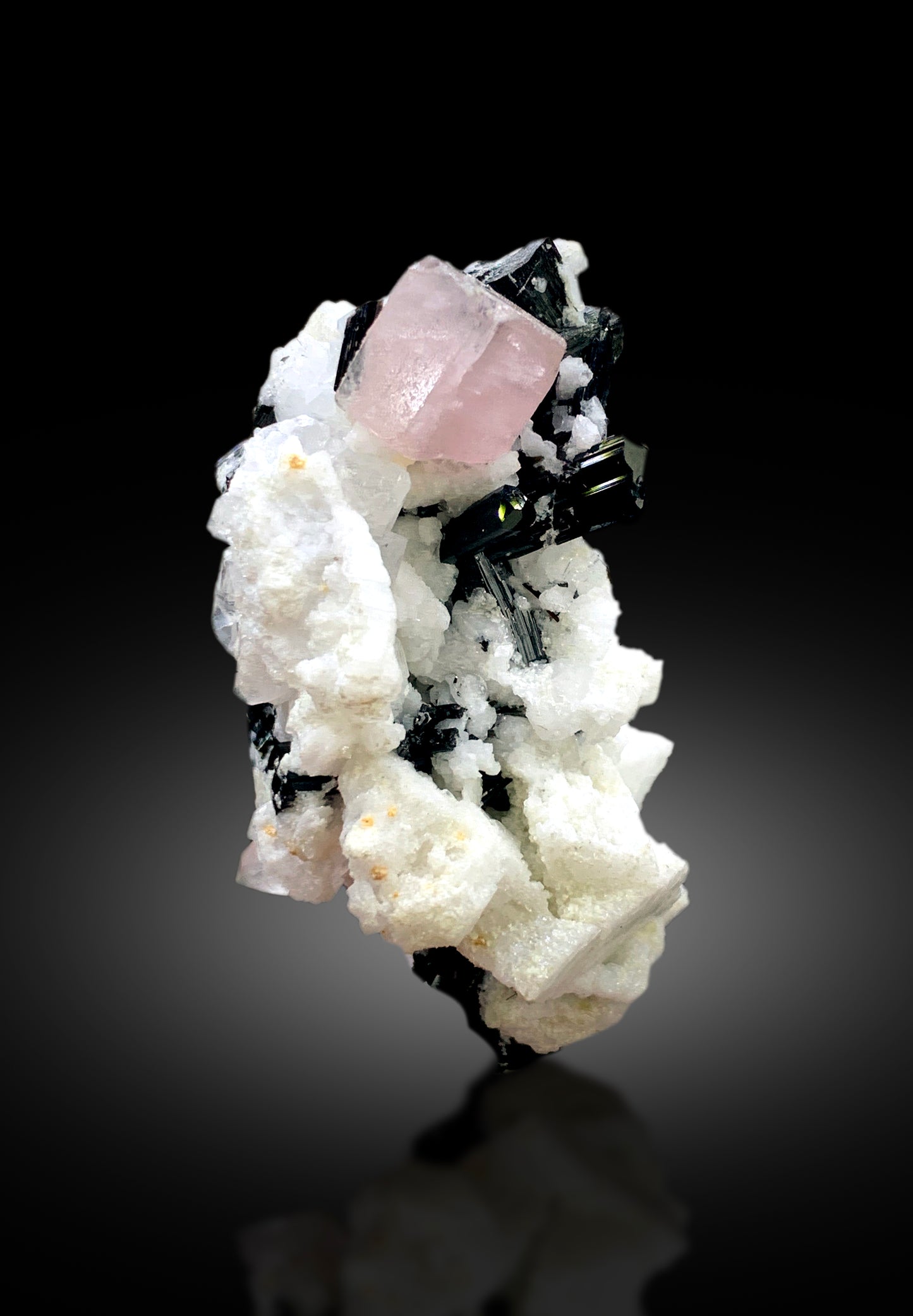 Natural Pink Apatite with Schorl Black Tourmalines and Feldspar, Apatite Crystal, Apatite Specimen from Skardu Pakistan - 47 gram
