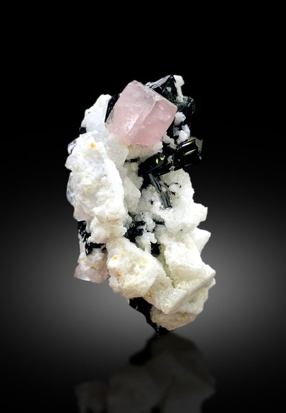 Natural Pink Apatite with Schorl Black Tourmalines and Feldspar, Apatite Crystal, Apatite Specimen from Skardu Pakistan - 47 gram