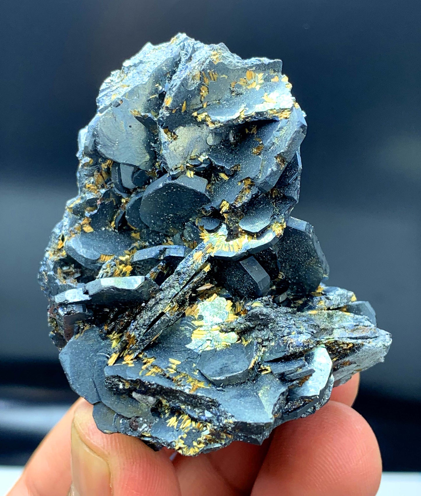 Rare Blue Hematite Cluster with Rutile Inclusions, Iron Stone - 146 gram