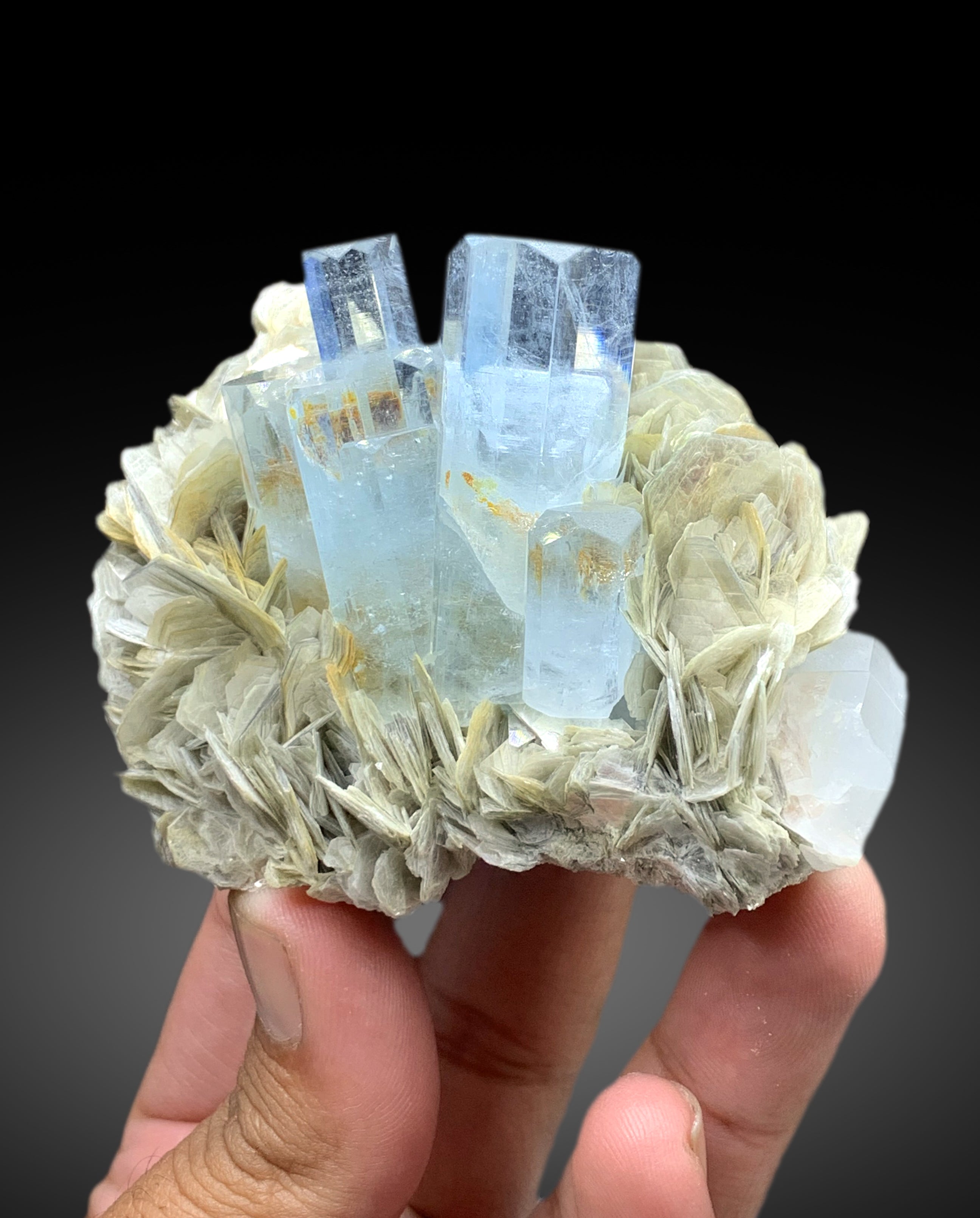 Sky Blue Aquamarine Crystals on Muscovite from Pakistan - 211 gram