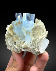 Sky Blue Aquamarine Crystals on Muscovite from Pakistan - 211 gram