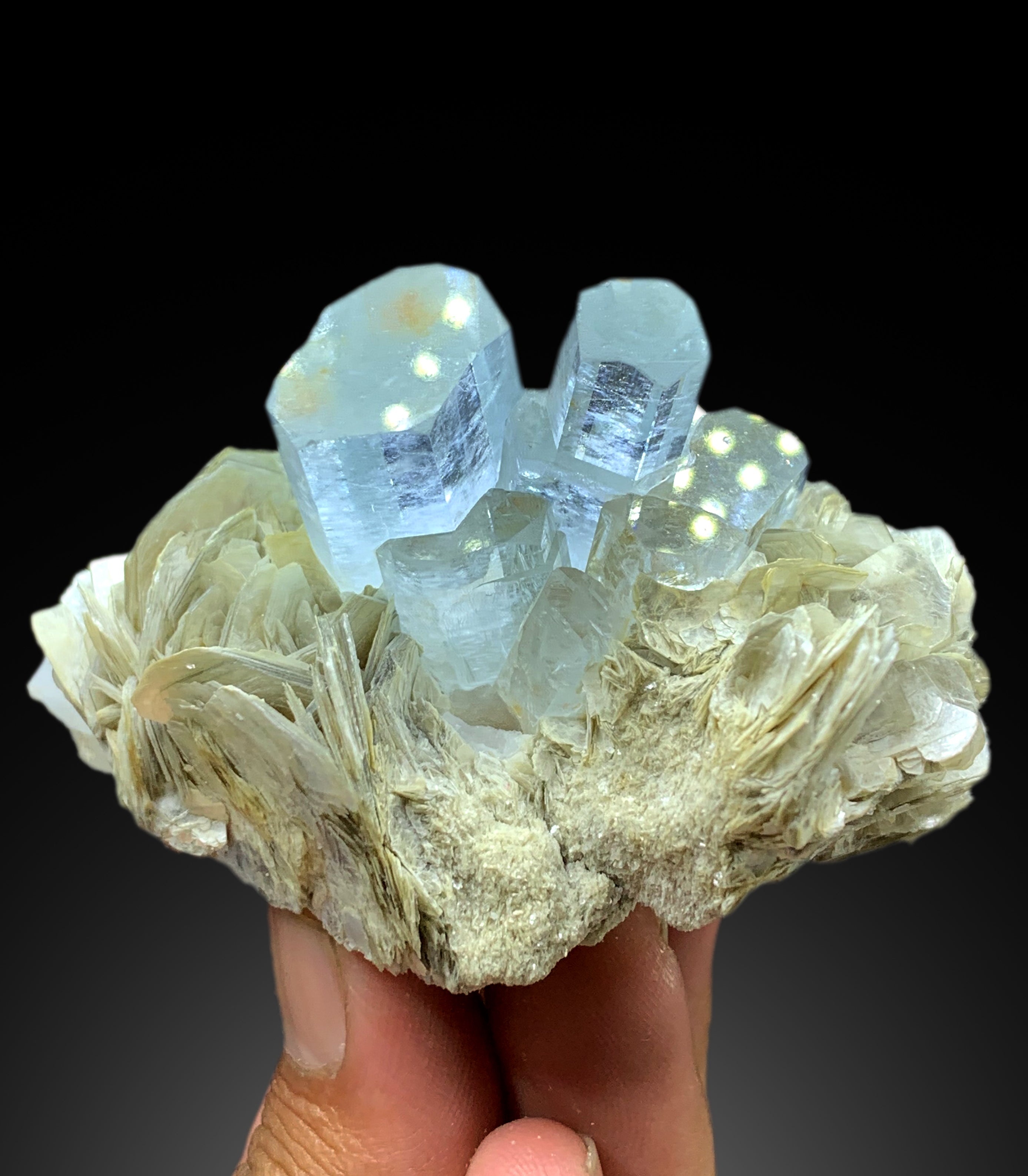 Sky Blue Aquamarine Crystals on Muscovite from Pakistan - 211 gram