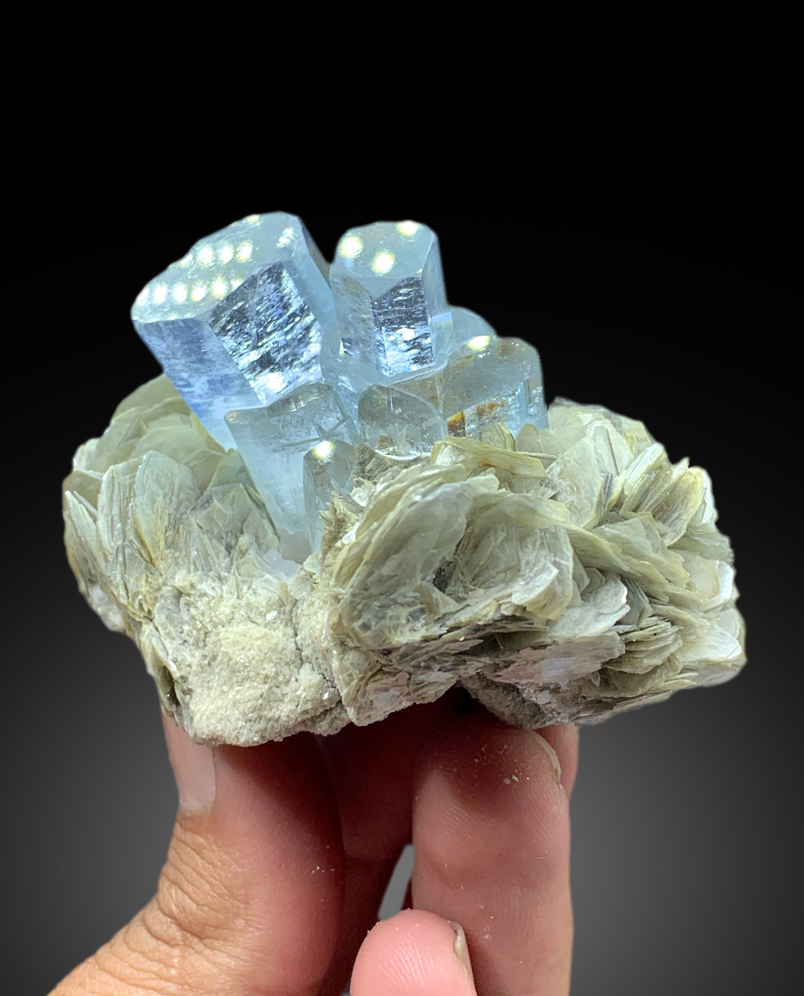 Sky Blue Aquamarine Crystals on Muscovite from Pakistan - 211 gram